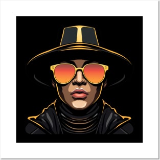 Vector Illustration - Hip-Hop Inspired Man in Black Hat, Cloak, and Shoulder-Length Sunglasses - A Splash of Street Style. Posters and Art